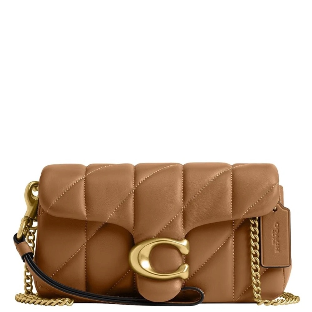 Coach Quilted Pillow Leather Tabby Wristlet w/ Chain Crossbody Bag Brown CP018